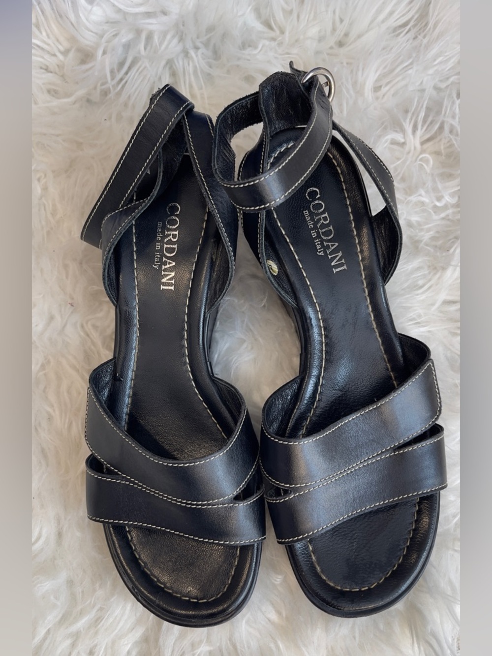 ‼️Made in Italy Cordani Black Leather Strappy Ankle-Wrap Sandals